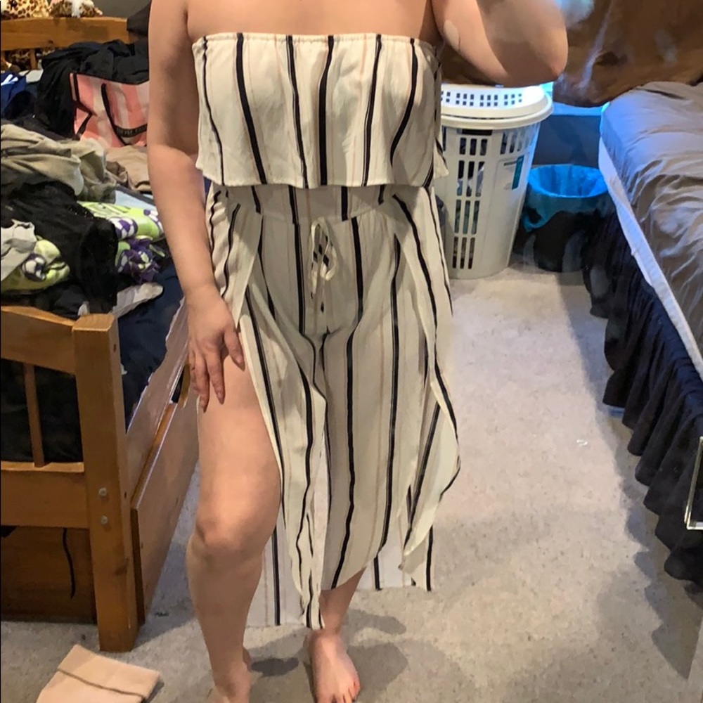 Striped strapless jumpsuit